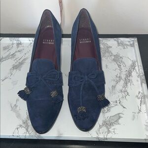 Stuart Weitzman Navy Suede Loafers with Tassels